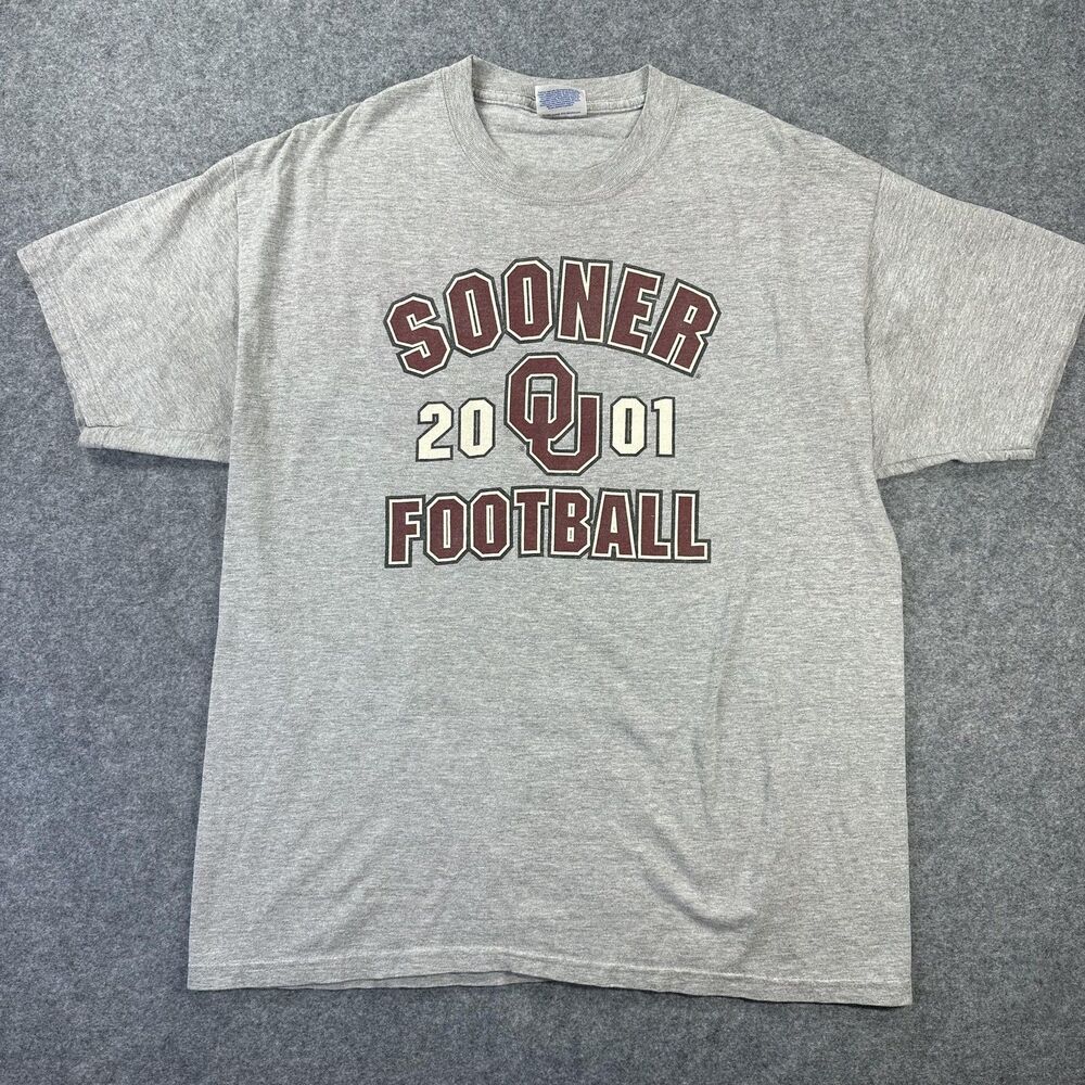 Vintage Oklahoma Sooners Shirt Mens Large Gray NCAA Football Hanes 2001